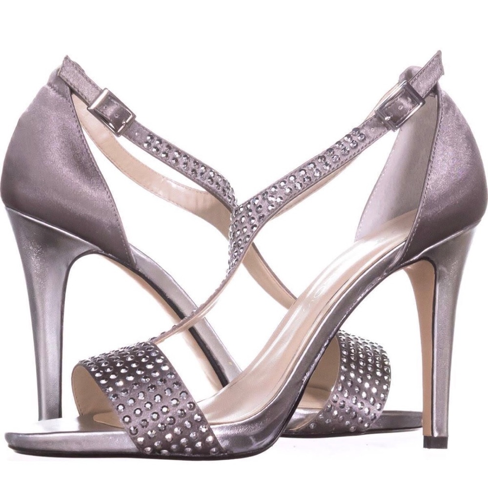 Caparros silver satin high heel sandal